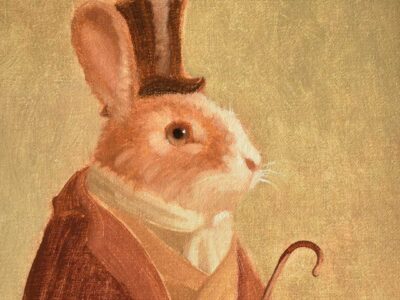 Fantasy Rabbit Painting, Whimsical Bunny Rabbit, Original Painting in Oils